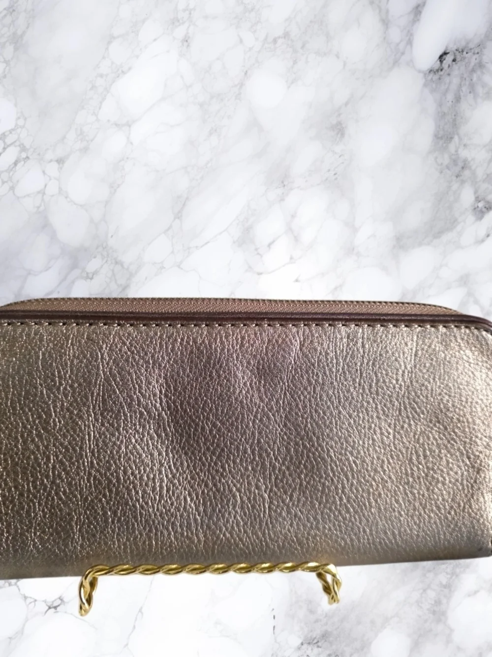 Michael Kors Pewter Metallic Pebbled Leather Large Zip Around Wallet